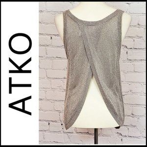 Womens Atko Gray Metallic Silver Split Open Back Sleeveless Knit Top S *